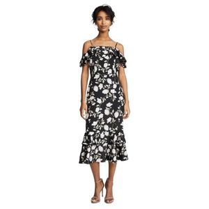 J.O.A. Eugenia Black Floral Print Off-the-Shoulder Midi Dress
